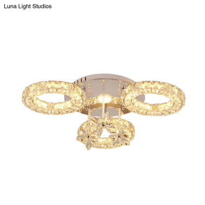 DecorBites™ DecorBites™ Modern LED Crystal Semi Flush Lamp with Nickel Hoop and Flower Design for Close to Ceiling Lighting