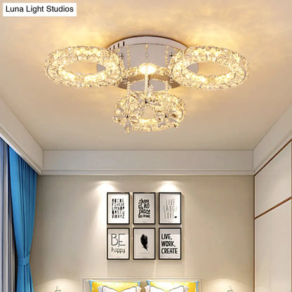 DecorBites™ DecorBites™ Modern LED Crystal Semi Flush Lamp with Nickel Hoop and Flower Design for Close to Ceiling Lighting