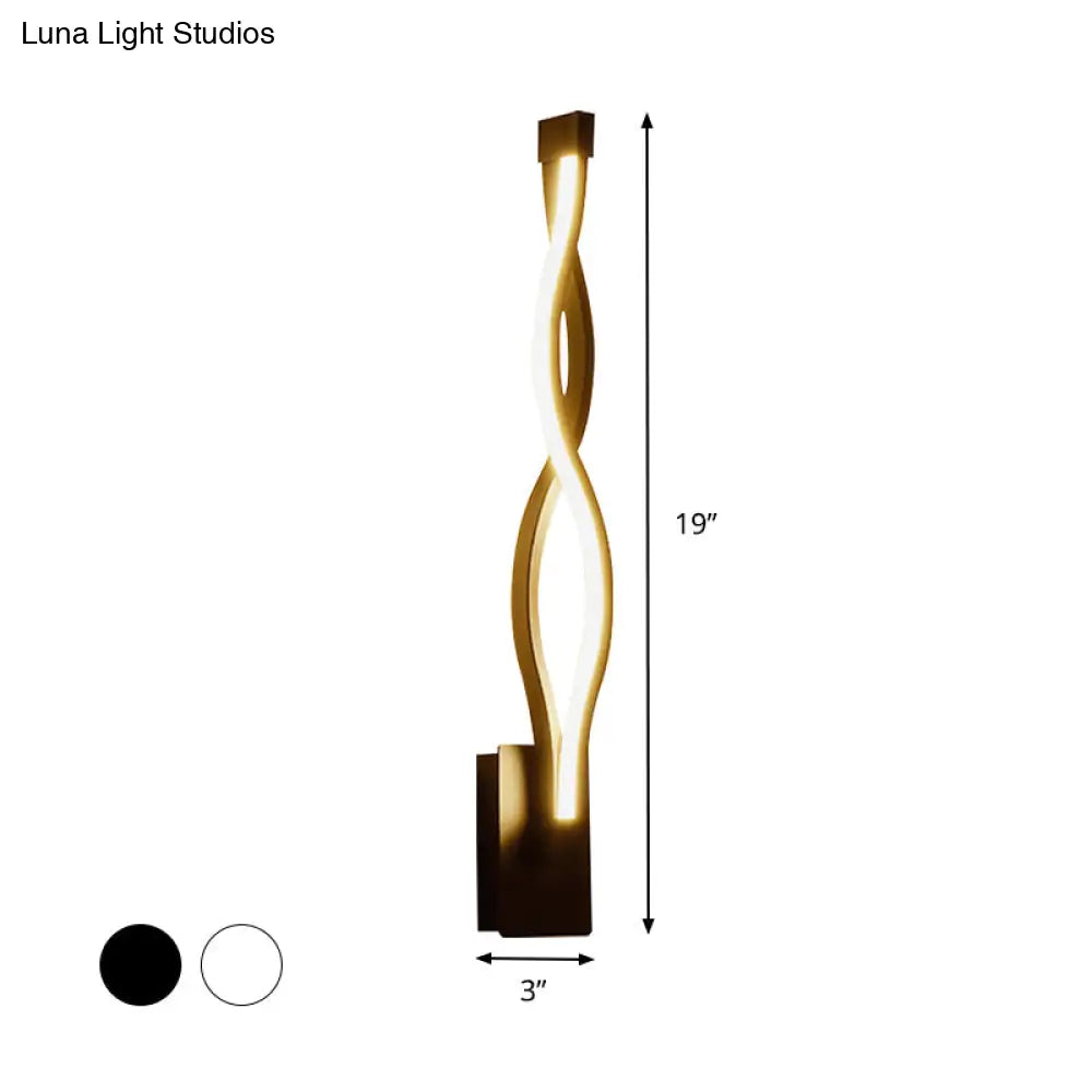 DecorBites™ DecorBites™ Modern LED Curvy Wall Sconce Light, Black/White, Acrylic Shade, Warm/White Light