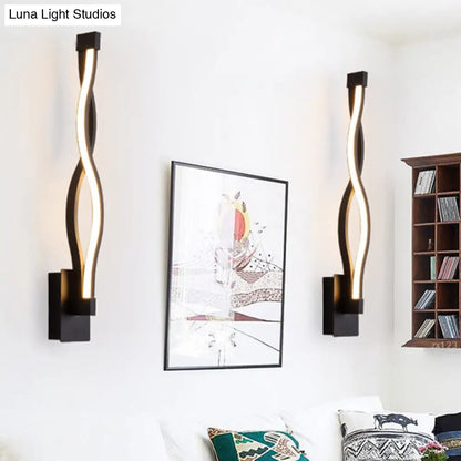 DecorBites™ DecorBites™ Modern LED Curvy Wall Sconce Light, Black/White, Acrylic Shade, Warm/White Light
