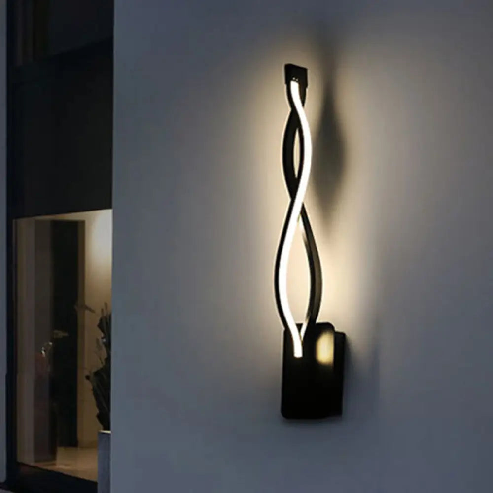 DecorBites™ DecorBites™ Modern LED Curvy Wall Sconce Light, Black/White, Acrylic Shade, Warm/White Light