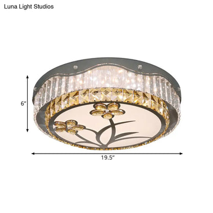 DecorBites™ DecorBites™ Modern LED Drum Ceiling Lamp with Chrome Finish & Rectangular-Cut Crystals for Bedchamber Lighting