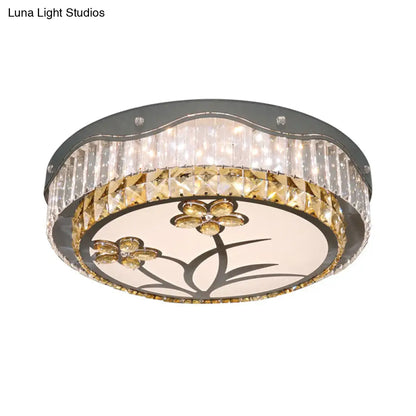DecorBites™ DecorBites™ Modern LED Drum Ceiling Lamp with Chrome Finish & Rectangular-Cut Crystals for Bedchamber Lighting