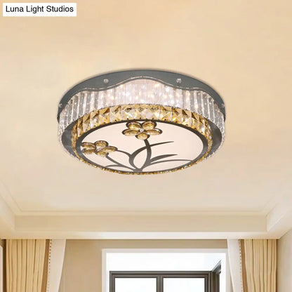 DecorBites™ DecorBites™ Modern LED Drum Ceiling Lamp with Chrome Finish & Rectangular-Cut Crystals for Bedchamber Lighting
