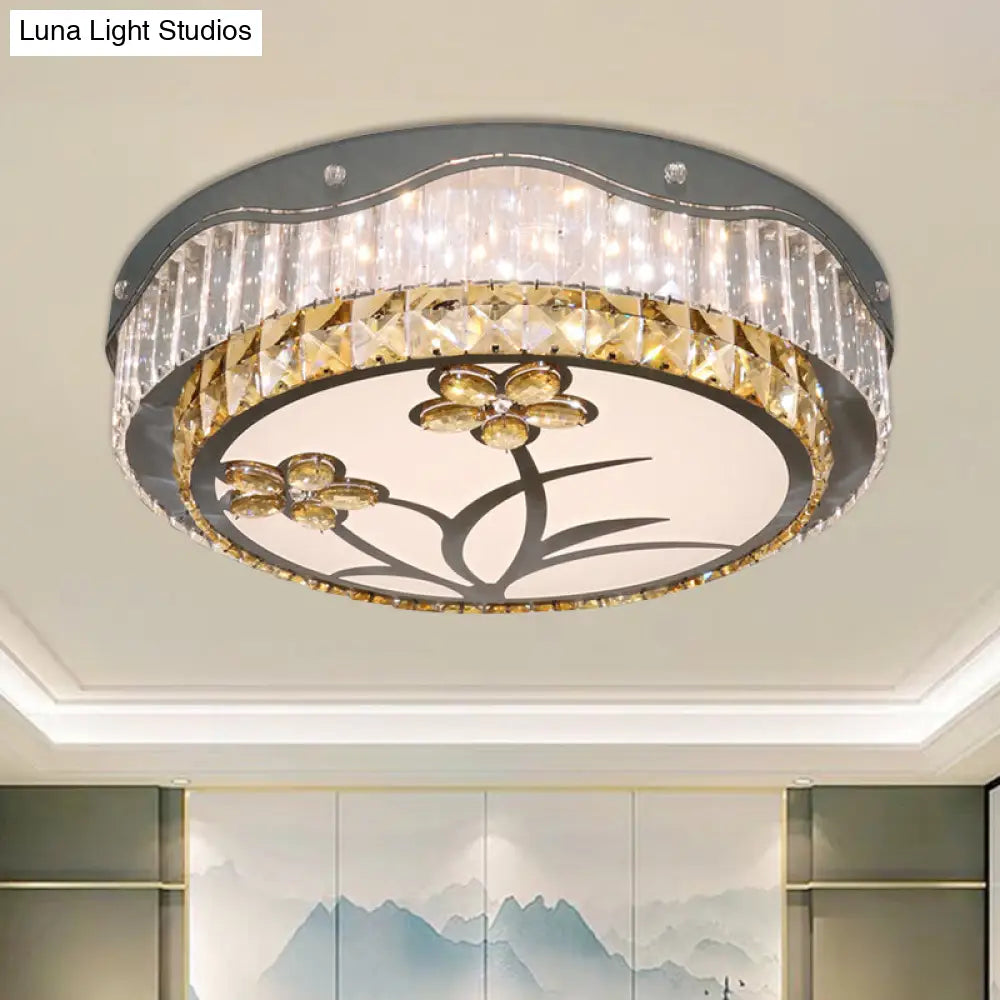 DecorBites™ DecorBites™ Modern LED Drum Ceiling Lamp with Chrome Finish & Rectangular-Cut Crystals for Bedchamber Lighting