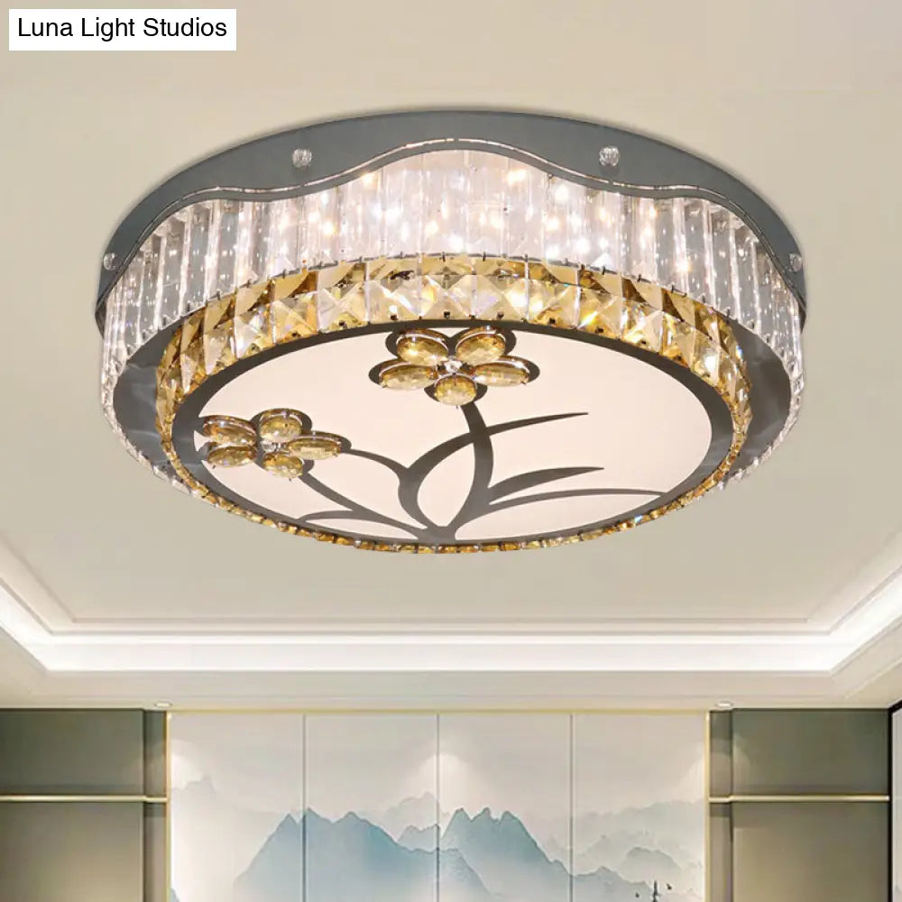 DecorBites™ DecorBites™ Modern LED Drum Ceiling Lamp with Chrome Finish & Rectangular-Cut Crystals for Bedchamber Lighting