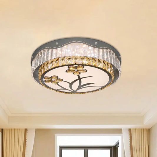 DecorBites™ DecorBites™ Modern LED Drum Ceiling Lamp with Chrome Finish & Rectangular-Cut Crystals for Bedchamber Lighting