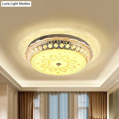DecorBites™ DecorBites™ Modern LED Drum Flushmount Ceiling Light with Clear Crystal Embellishments and Flower Pattern for Living Room