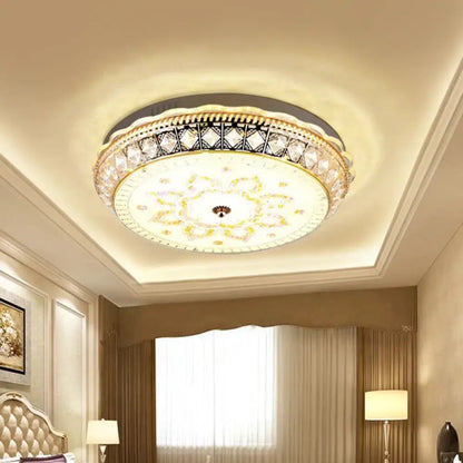 DecorBites™ DecorBites™ Modern LED Drum Flushmount Ceiling Light with Clear Crystal Embellishments and Flower Pattern for Living Room