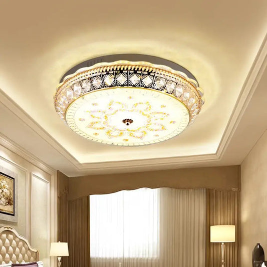 DecorBites™ DecorBites™ Modern LED Drum Flushmount Ceiling Light with Clear Crystal Embellishments and Flower Pattern for Living Room