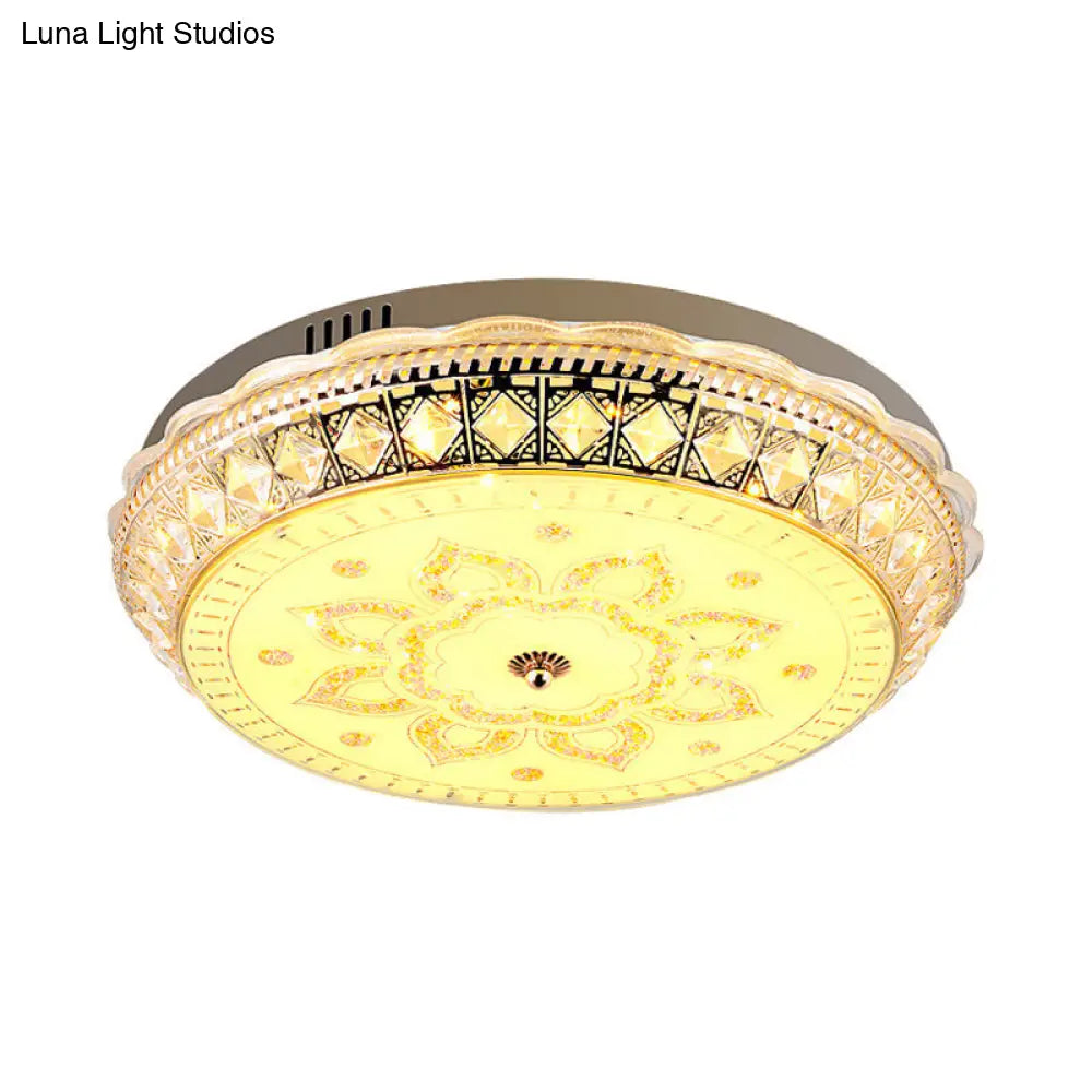 DecorBites™ DecorBites™ Modern LED Drum Flushmount Ceiling Light with Clear Crystal Embellishments and Flower Pattern for Living Room