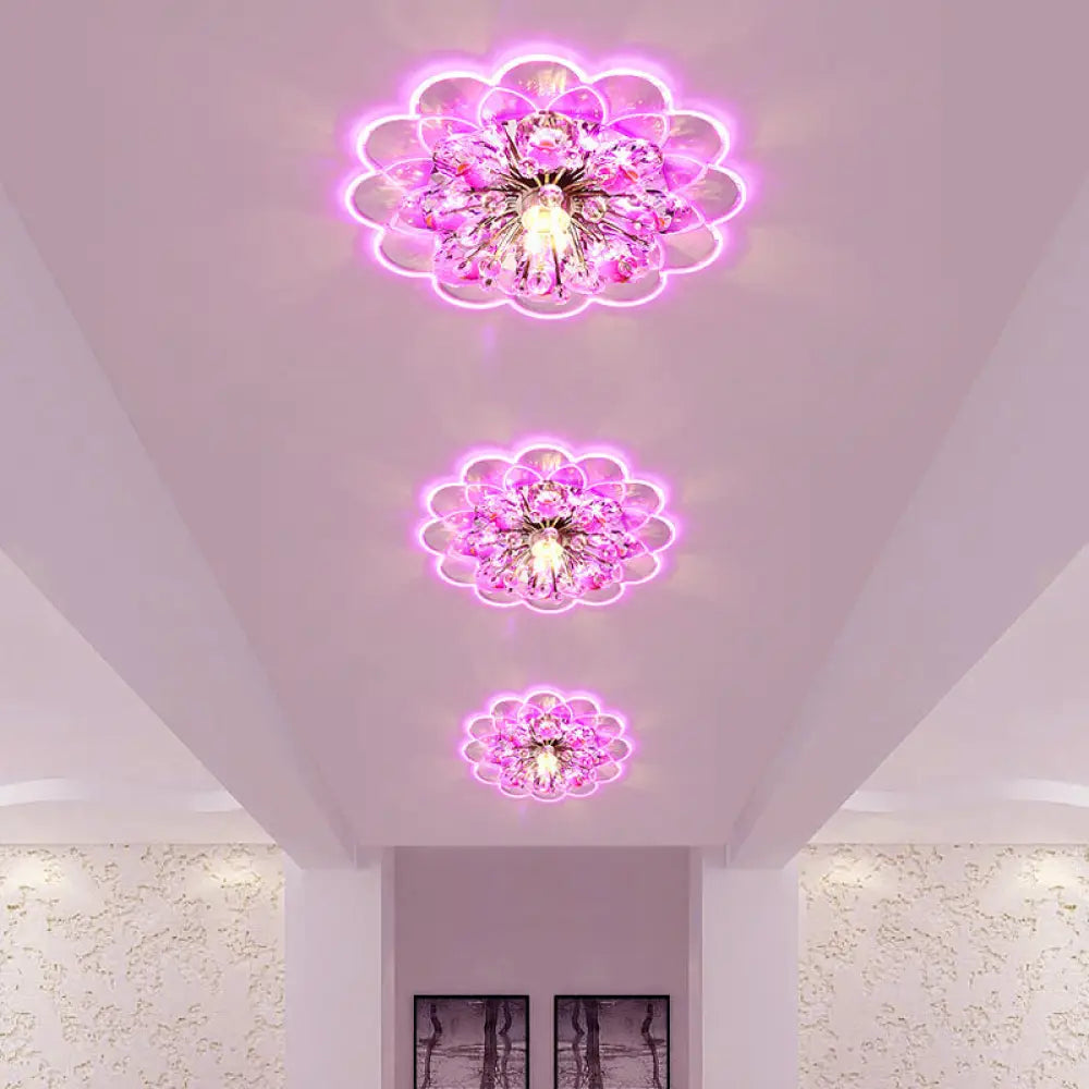 DecorBites™ DecorBites™ Modern LED Floral Crystal Flush Mount Ceiling Light - Red for Porch, Pink/White/Warm Lighting