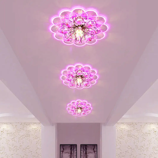 DecorBites™ DecorBites™ Modern LED Floral Crystal Flush Mount Ceiling Light - Red for Porch, Pink/White/Warm Lighting