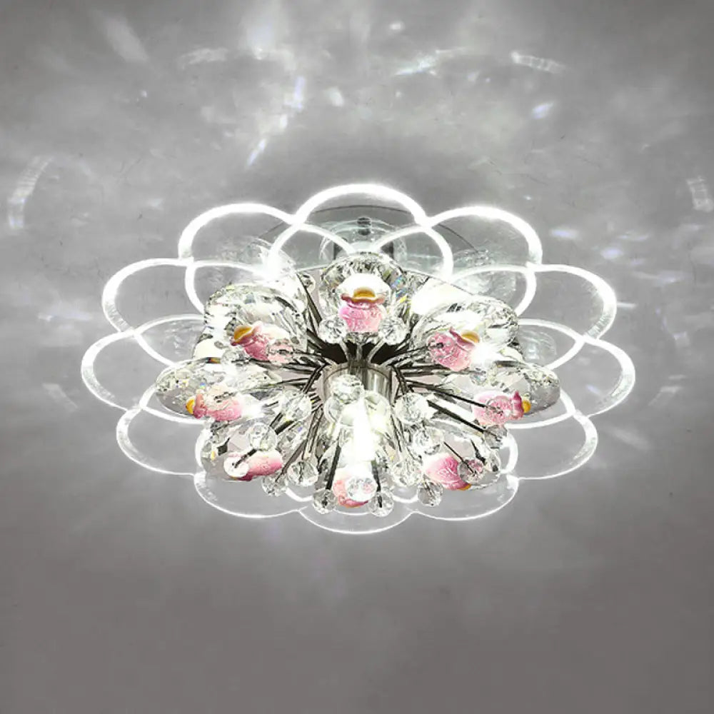 DecorBites™ DecorBites™ Modern LED Floral Crystal Flush Mount Ceiling Light - Red for Porch, Pink/White/Warm Lighting