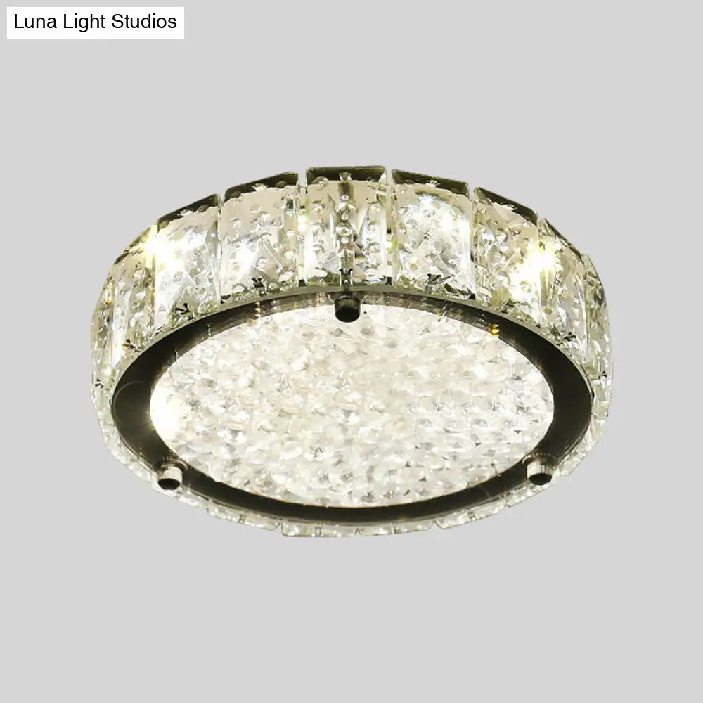DecorBites™ DecorBites™ Modern LED Flush Lamp: Stainless-Steel Round/Square/Flower Ceiling Fixture with Clear Crystal Shade in Warm/White Light
