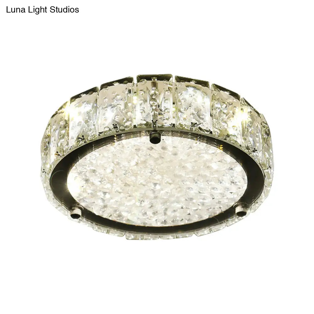 DecorBites™ DecorBites™ Modern LED Flush Lamp: Stainless-Steel Round/Square/Flower Ceiling Fixture with Clear Crystal Shade in Warm/White Light