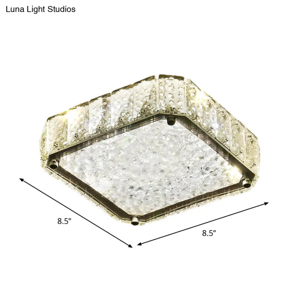 DecorBites™ DecorBites™ Modern LED Flush Lamp: Stainless-Steel Round/Square/Flower Ceiling Fixture with Clear Crystal Shade in Warm/White Light