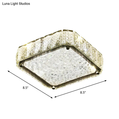 DecorBites™ DecorBites™ Modern LED Flush Lamp: Stainless-Steel Round/Square/Flower Ceiling Fixture with Clear Crystal Shade in Warm/White Light