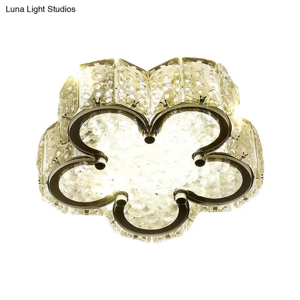 DecorBites™ DecorBites™ Modern LED Flush Lamp: Stainless-Steel Round/Square/Flower Ceiling Fixture with Clear Crystal Shade in Warm/White Light