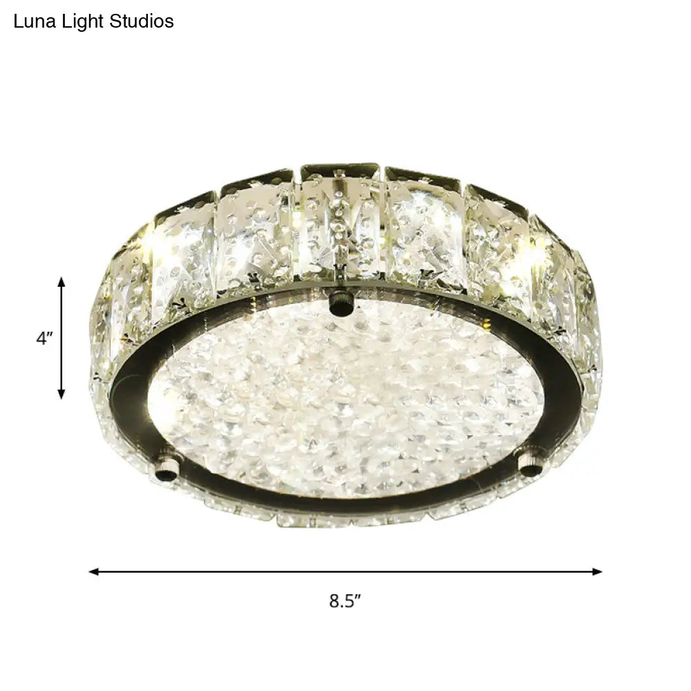 DecorBites™ DecorBites™ Modern LED Flush Lamp: Stainless-Steel Round/Square/Flower Ceiling Fixture with Clear Crystal Shade in Warm/White Light