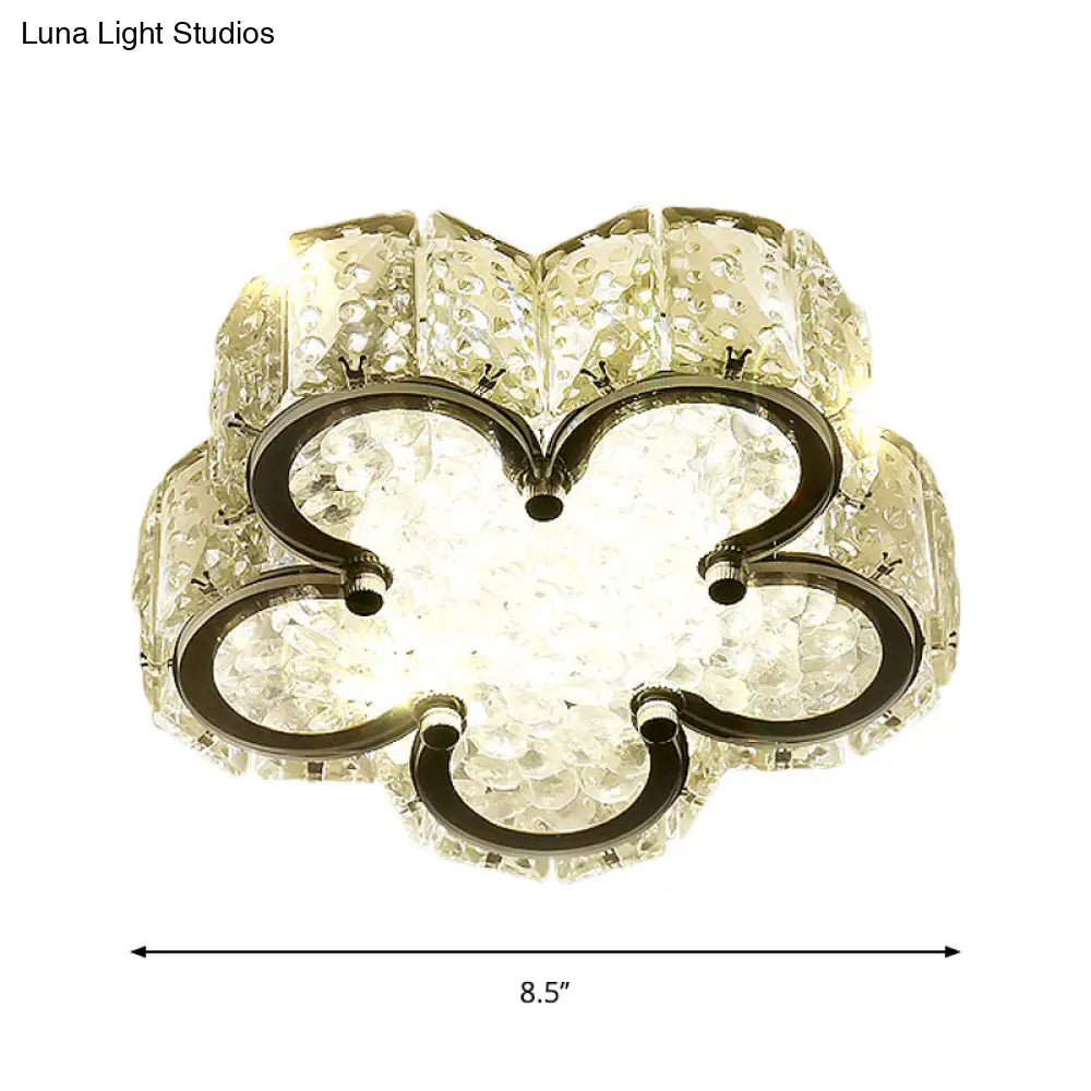 DecorBites™ DecorBites™ Modern LED Flush Lamp: Stainless-Steel Round/Square/Flower Ceiling Fixture with Clear Crystal Shade in Warm/White Light