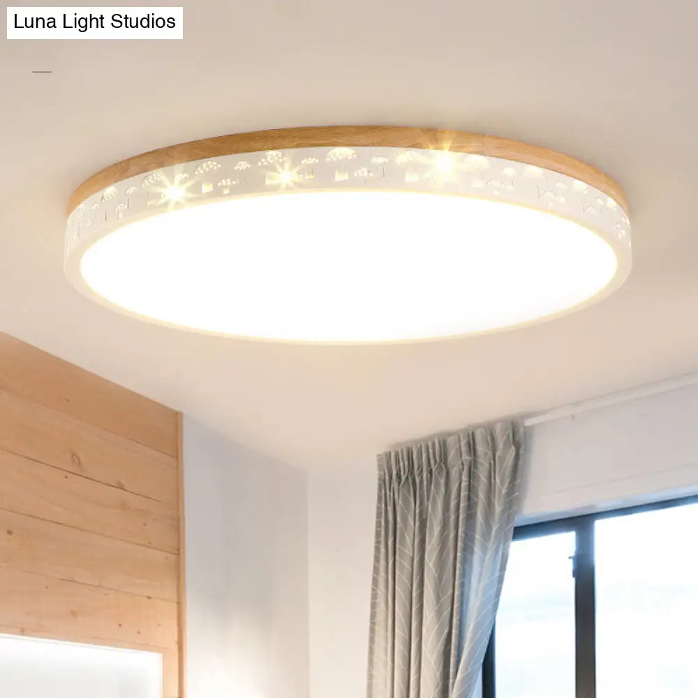 DecorBites™ DecorBites™ Modern LED Flush Light Fixture: Wood Circle Design with Acrylic Diffuser - White/Warm Light, 12"/16"/19.5" Wide