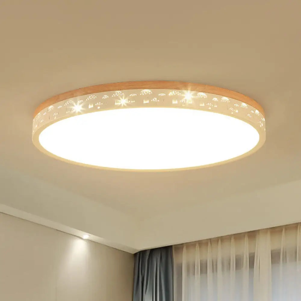 DecorBites™ DecorBites™ Modern LED Flush Light Fixture: Wood Circle Design with Acrylic Diffuser - White/Warm Light, 12"/16"/19.5" Wide