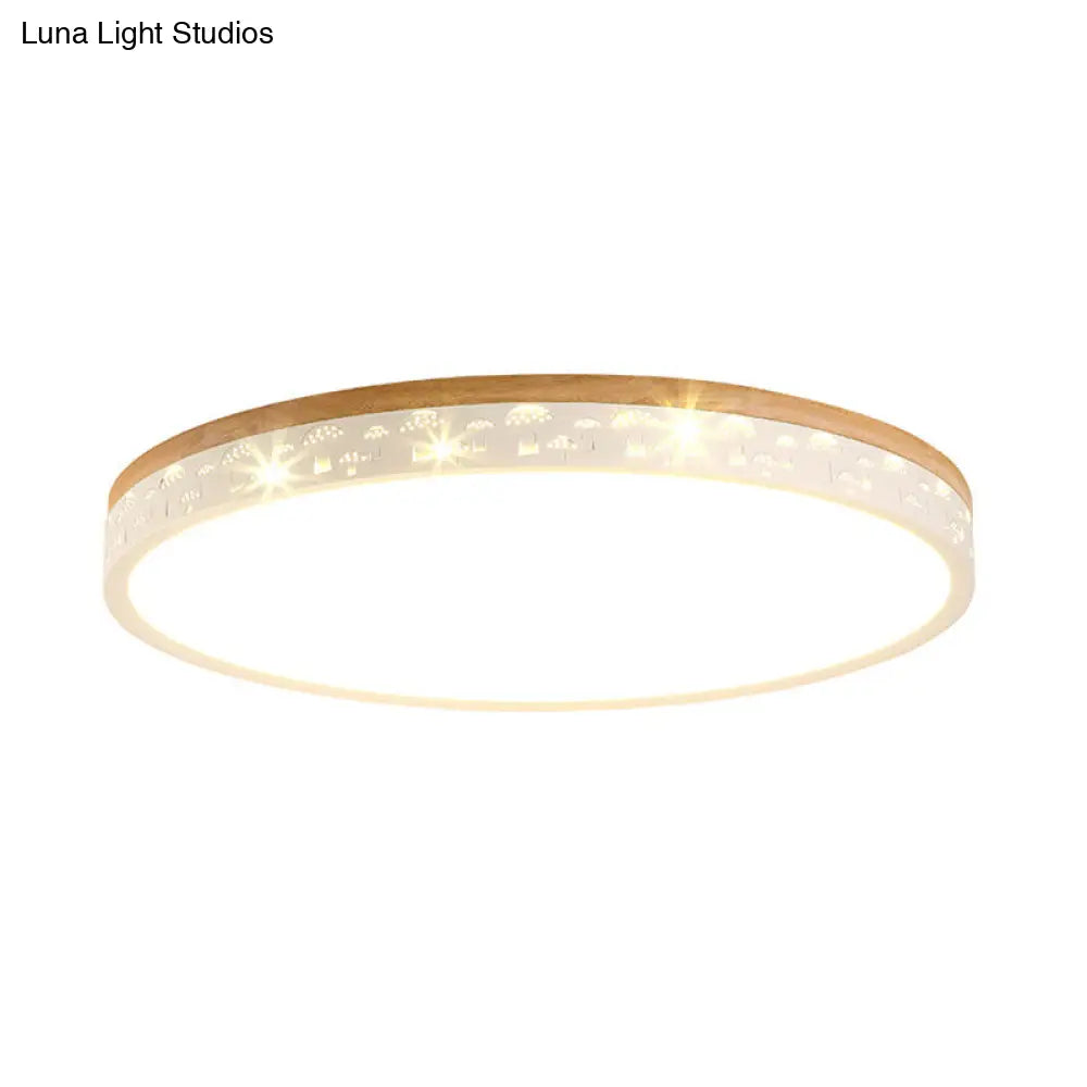 DecorBites™ DecorBites™ Modern LED Flush Light Fixture: Wood Circle Design with Acrylic Diffuser - White/Warm Light, 12"/16"/19.5" Wide