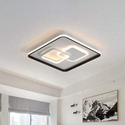 DecorBites™ DecorBites™ Modern LED Flush Light in Warm/White for Bedroom - Round/Square/Rectangular Shape - Aluminum Black Ceiling Mount Lighting