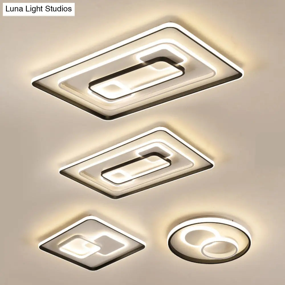 DecorBites™ DecorBites™ Modern LED Flush Light in Warm/White for Bedroom - Round/Square/Rectangular Shape - Aluminum Black Ceiling Mount Lighting