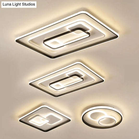 DecorBites™ DecorBites™ Modern LED Flush Light in Warm/White for Bedroom - Round/Square/Rectangular Shape - Aluminum Black Ceiling Mount Lighting