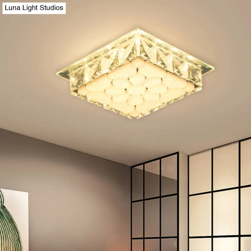 DecorBites™ DecorBites™ Modern LED Flush Mount Bedroom Ceiling Light with Etched Petal Design and Clear Crystal Shade