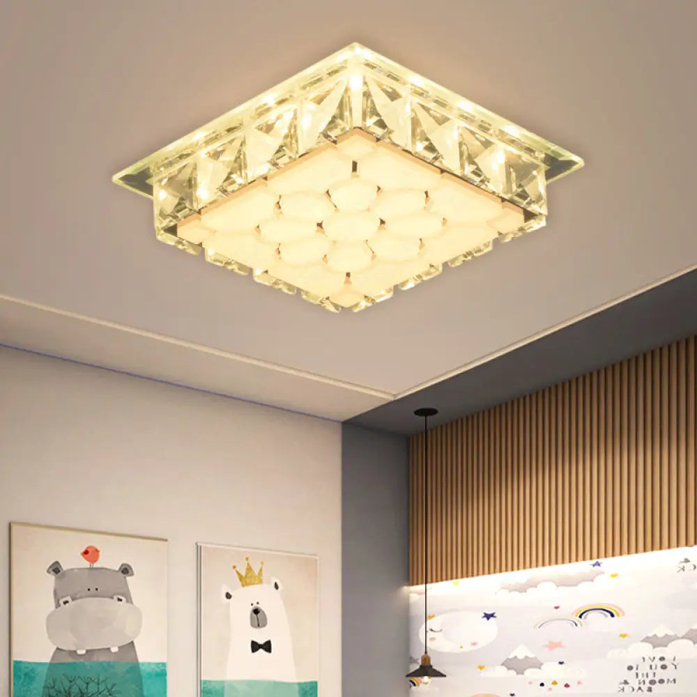 DecorBites™ DecorBites™ Modern LED Flush Mount Bedroom Ceiling Light with Etched Petal Design and Clear Crystal Shade