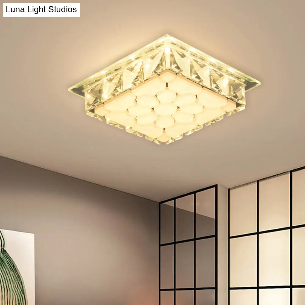 DecorBites™ DecorBites™ Modern LED Flush Mount Bedroom Ceiling Light with Etched Petal Design and Clear Crystal Shade