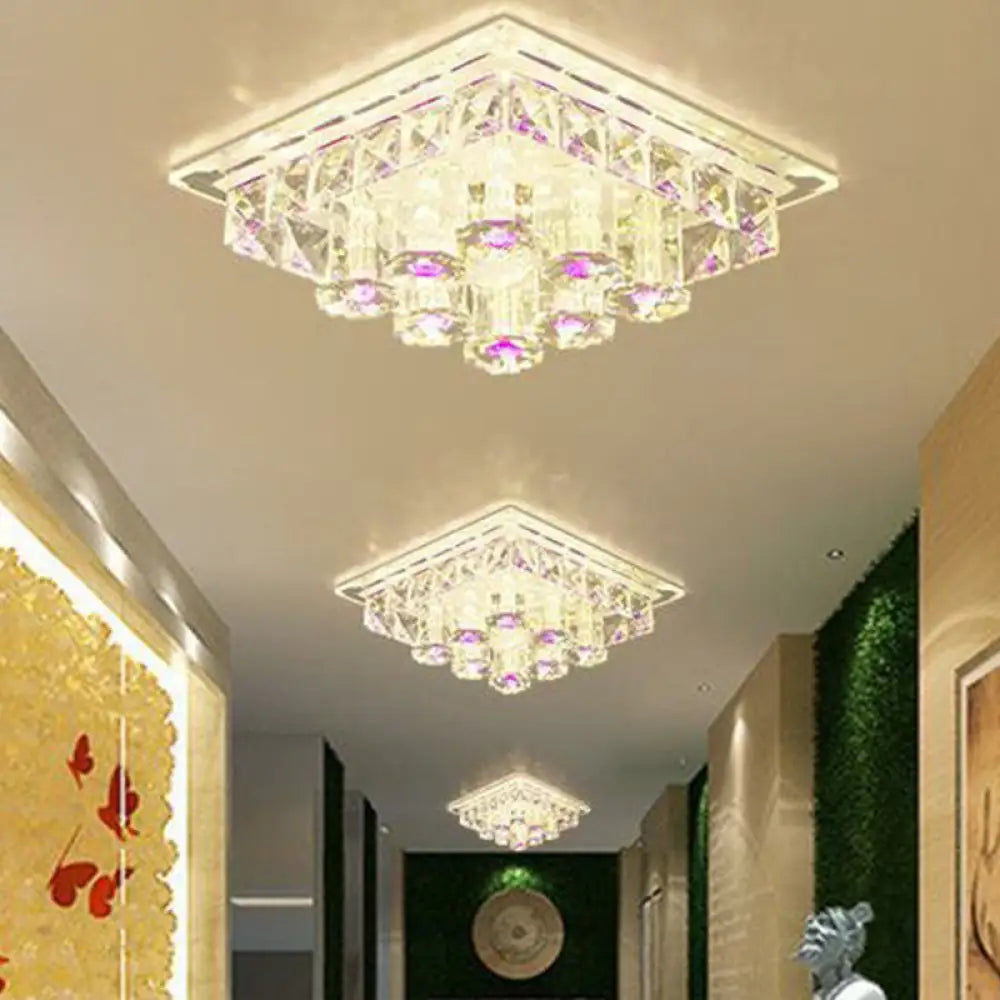 DecorBites™ DecorBites™ Modern LED Flush Mount Ceiling Light for Hallway in Crystal Square Shape