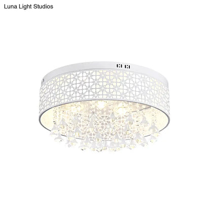 DecorBites™ DecorBites™ Modern LED Flush Mount Ceiling Light with Crystal Droplet - White Drum Design