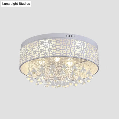 DecorBites™ DecorBites™ Modern LED Flush Mount Ceiling Light with Crystal Droplet - White Drum Design