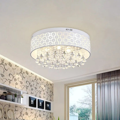 DecorBites™ DecorBites™ Modern LED Flush Mount Ceiling Light with Crystal Droplet - White Drum Design