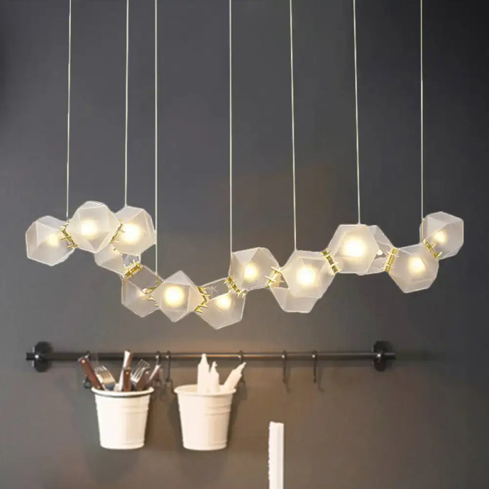 DecorBites modern LED geometric ceiling light with white glass and gold connectors for dining room island lighting