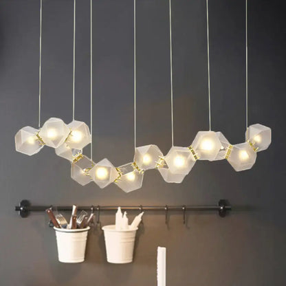 DecorBites modern LED geometric ceiling light with white glass and gold connectors for dining room island lighting