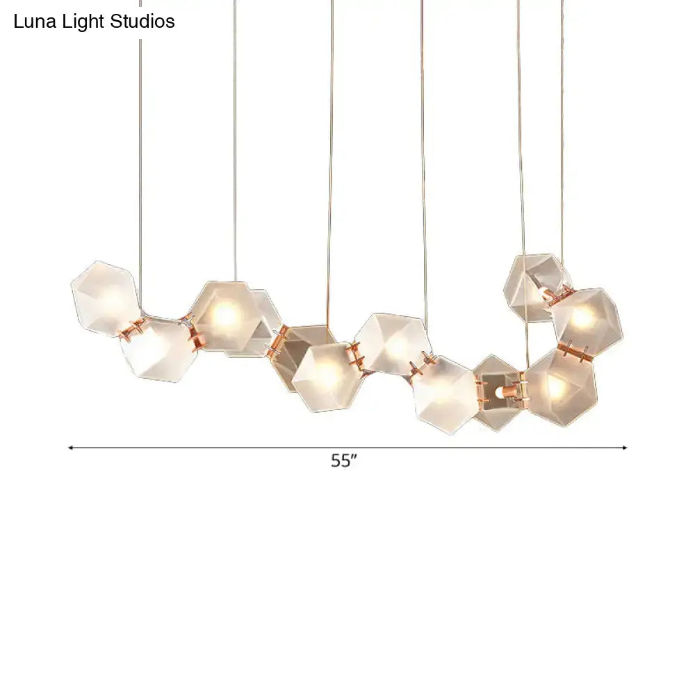 Decorbites™ modern led geometric pendant ceiling light with white glass and rose gold accents for dining room lighting