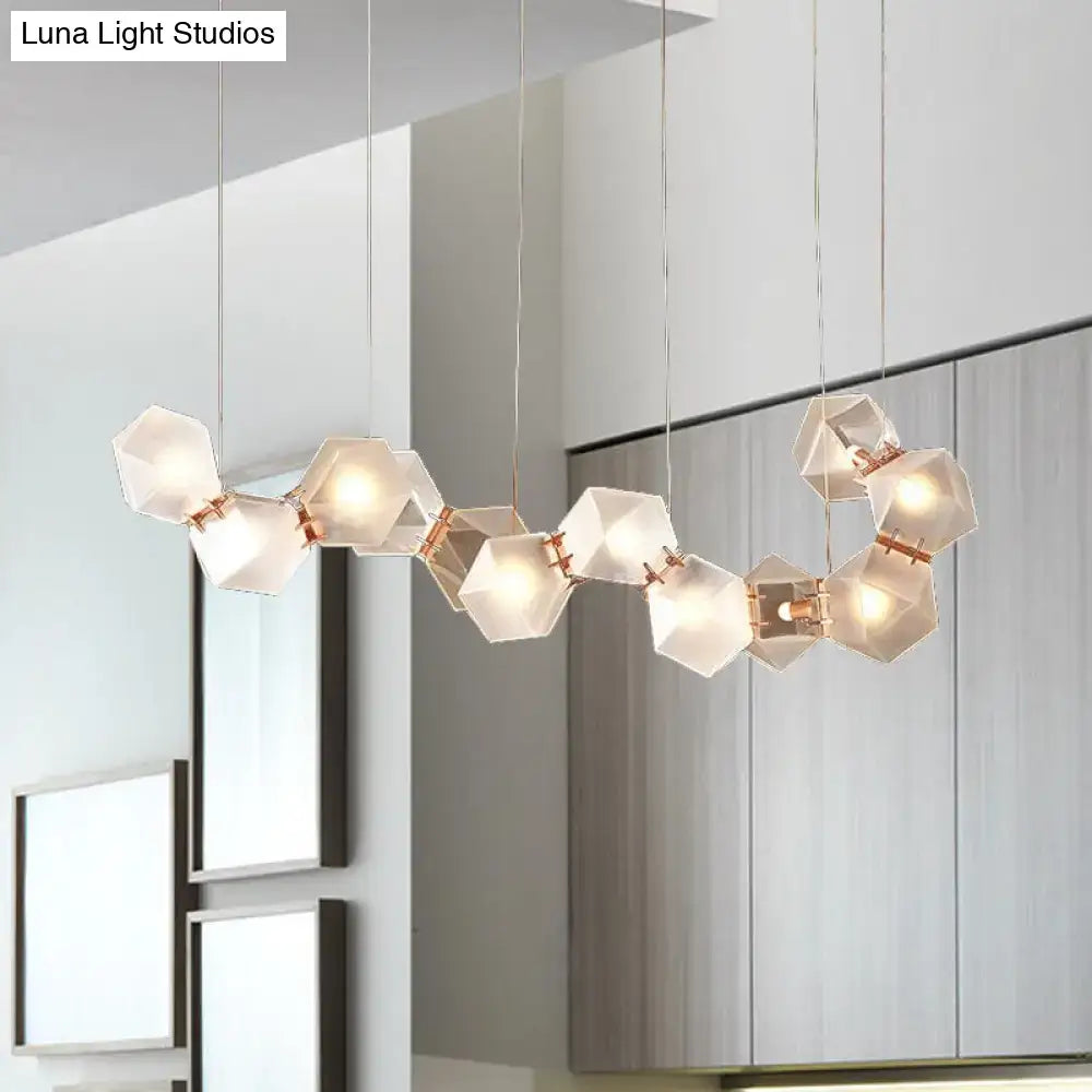 DecorBites modern LED geometric ceiling light with white glass hexagonal shades and rose gold joints for dining room