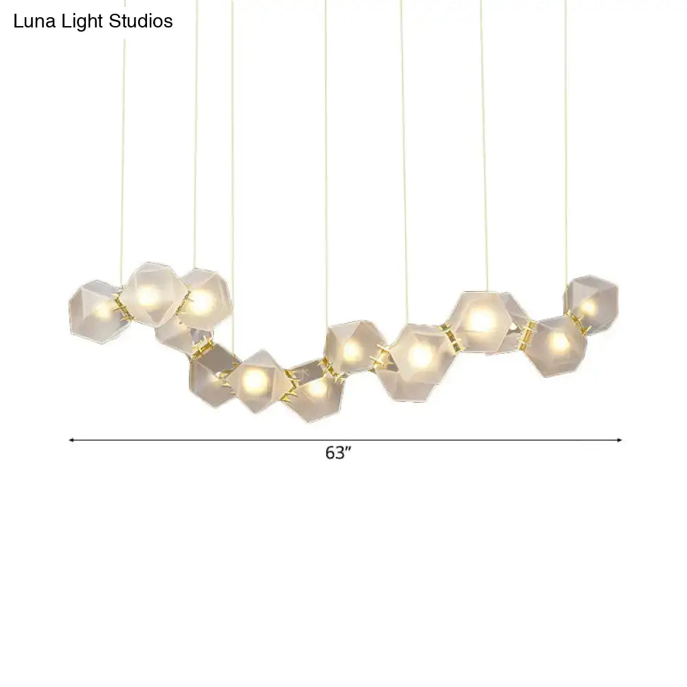 DecorBites™ modern LED geometric ceiling light with white faceted glass globes and gold joints for dining room lighting