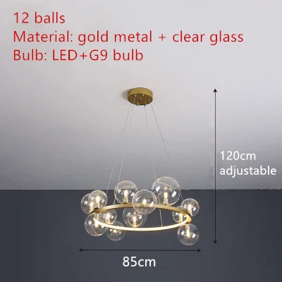 Modern LED Glass Chandelier with Adjustable Cord - 12-Gold-Clear / Warm White - Chandelier