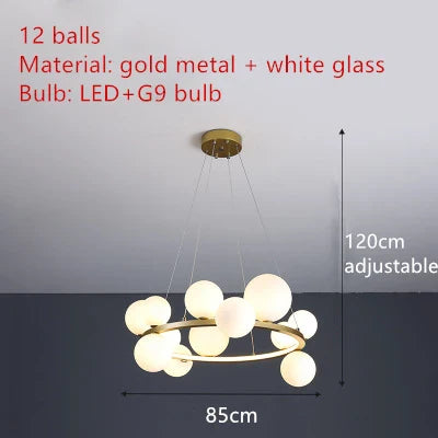 Modern LED Glass Chandelier with Adjustable Cord - 12-Gold-White / Cold White - Chandelier