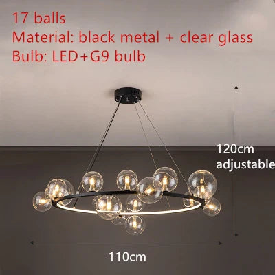 Modern LED Glass Chandelier with Adjustable Cord - 17-Black-Clear / Warm White - Chandelier
