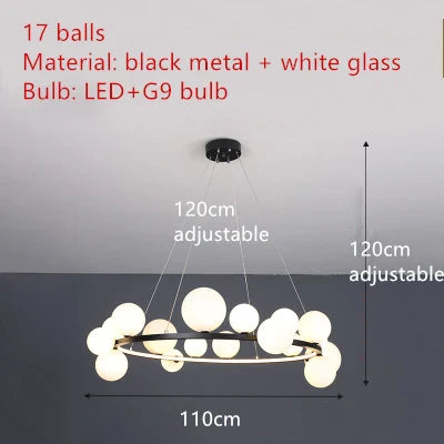 Modern LED Glass Chandelier with Adjustable Cord - 17-Black-White / Cold White - Chandelier