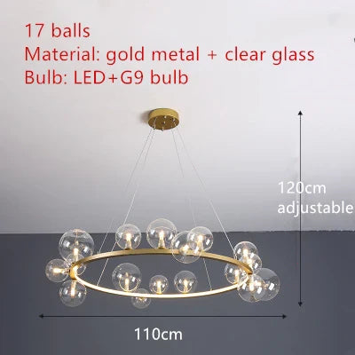 Modern LED Glass Chandelier with Adjustable Cord - 17-Gold-Clear / Cold White - Chandelier