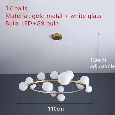 Modern LED Glass Chandelier with Adjustable Cord - 17-Gold-White / Cold White - Chandelier