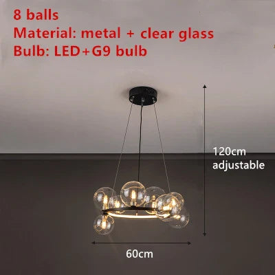 Modern LED Glass Chandelier with Adjustable Cord - 8-Black-Clear / Cold White - Chandelier